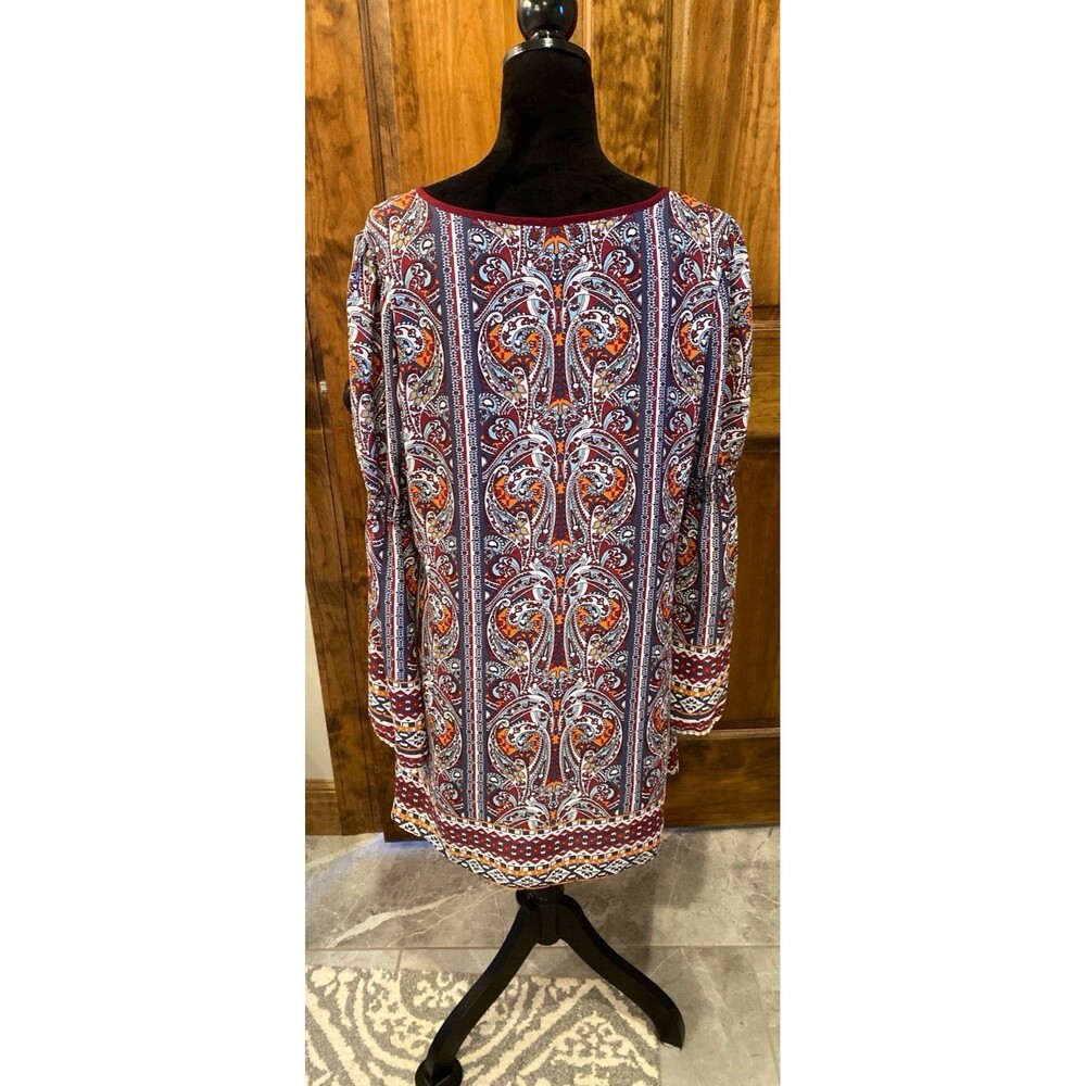 My Michelle Boho Paisley Dress Size Large Bell Sleeve Tunic Burgundy Hippie ‘70 - Picture 7 of 12